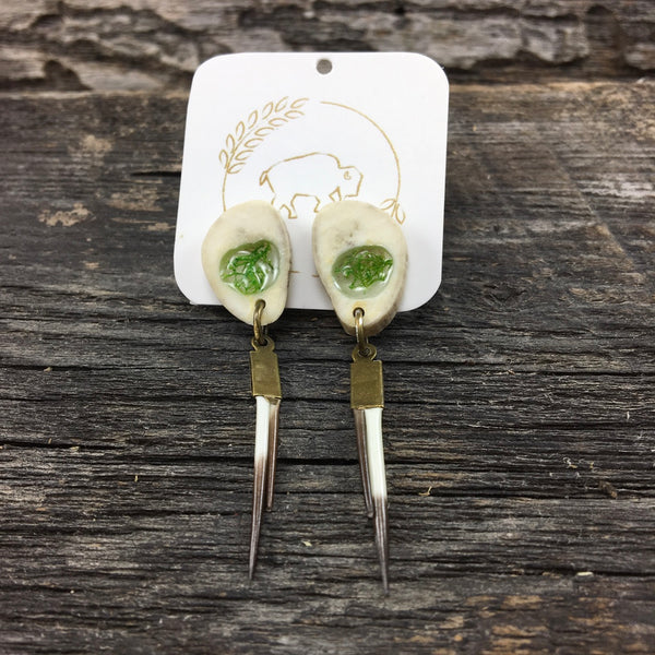 Window Stud Earrings with Quill